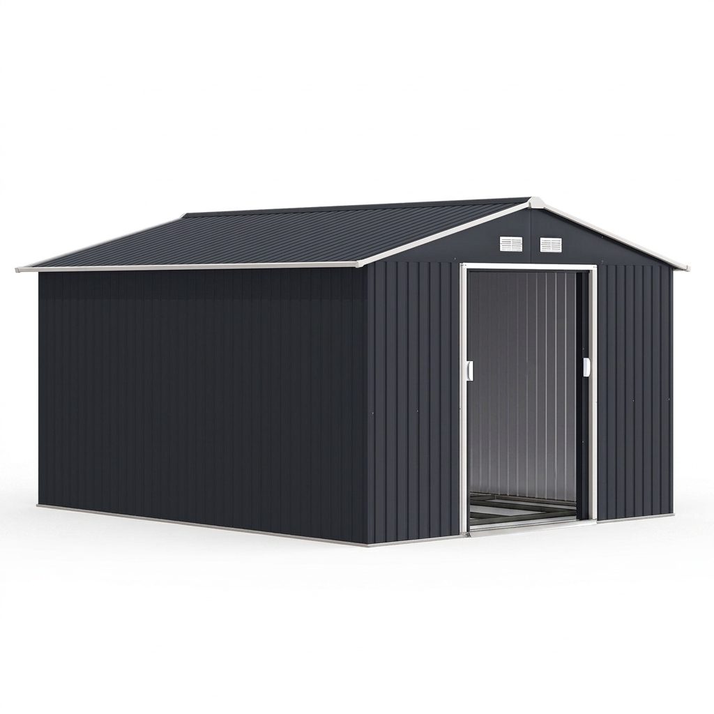 Steadrow Metal Storage Shed on a pure white background