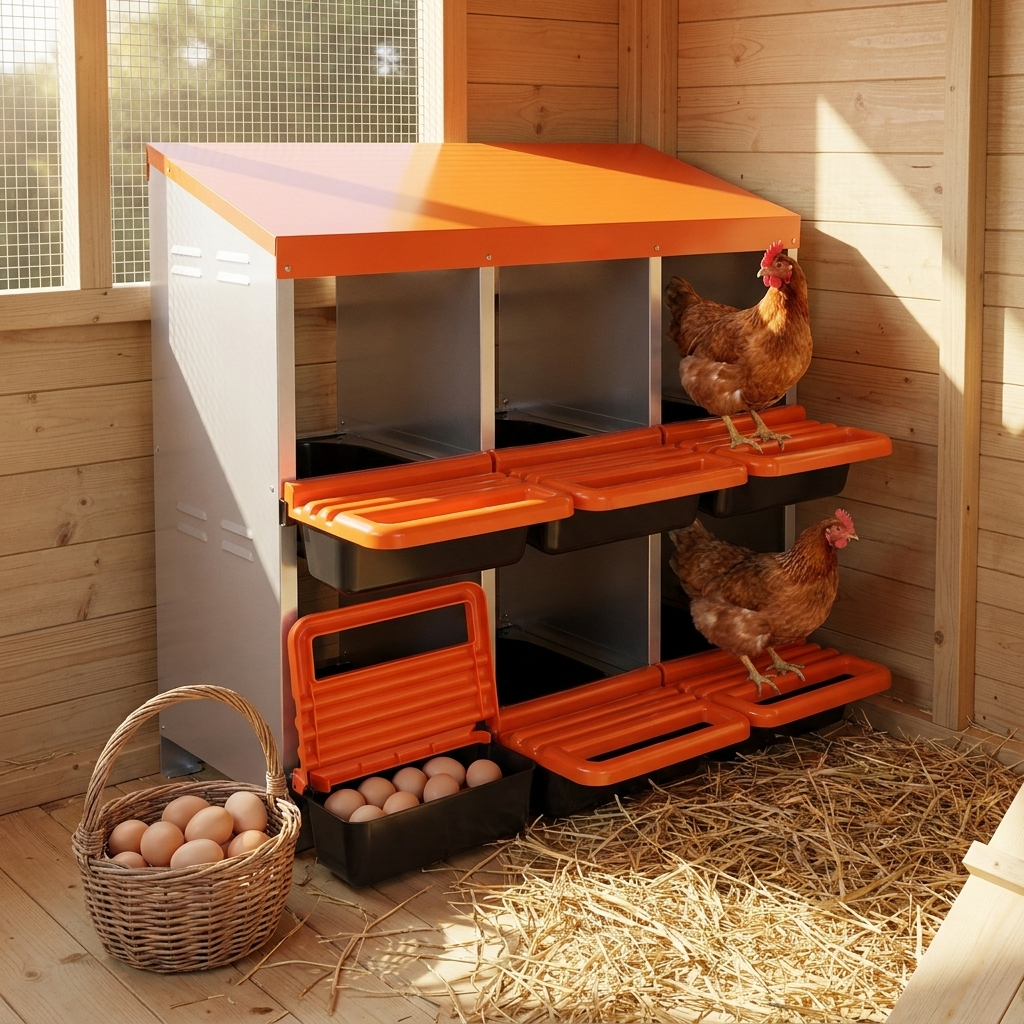 Open egg tray of the Steadrow roll-away nesting box with clean eggs